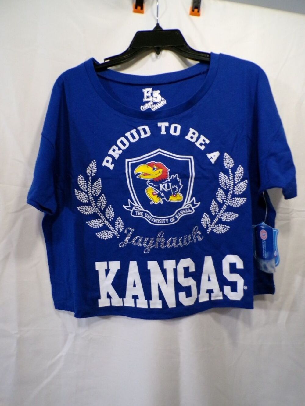 E5 College Classics Kansas Jayhawks Women's Cropped T-Shirt M Blue